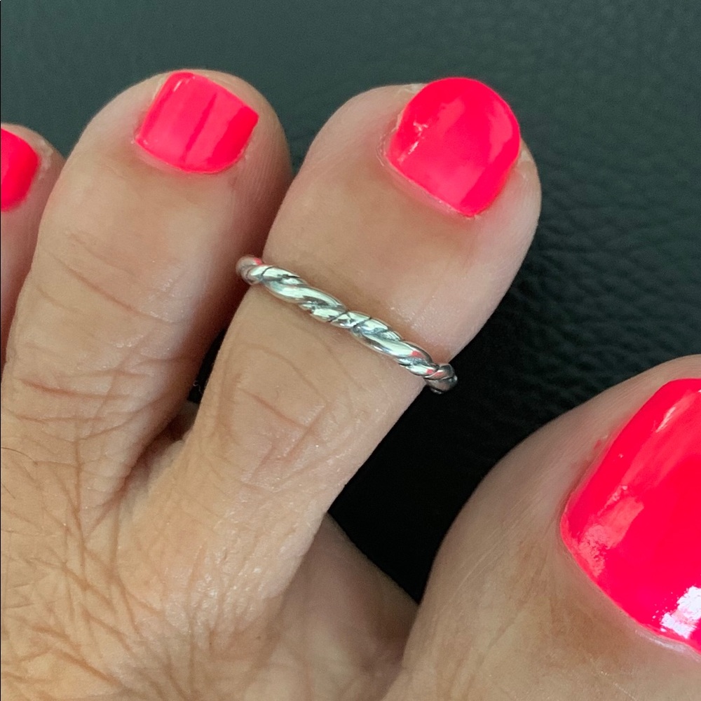 Sterling Silver Rope Toe Ring, Twist Silver Band Rings, Stackable Twisted Bands